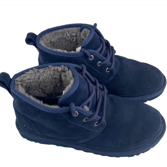 Ugg Neumel Ankle Boot Navy Blue Suede Bootie Lace Up Fur Lined Chukka 9 - Picture 1 of 7